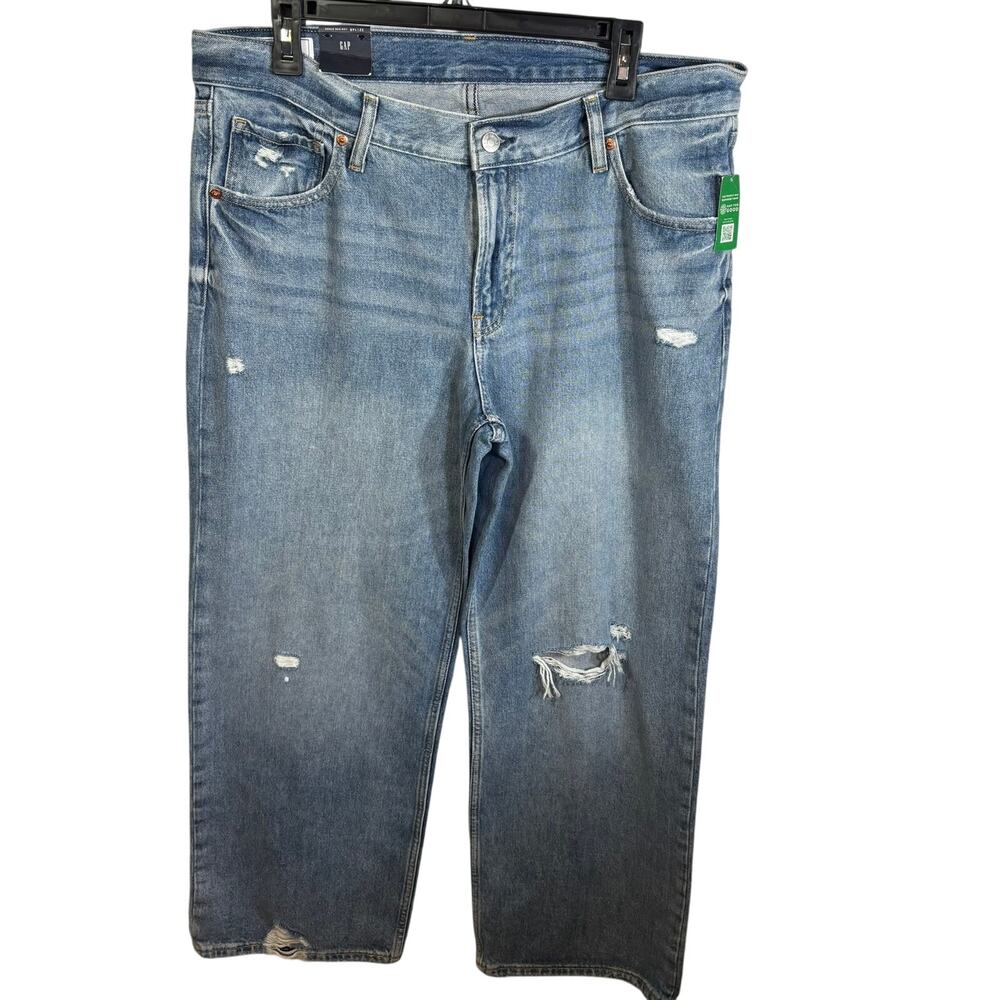 NWT Gap Low Rise Stride Light Destroy  Jeans With Blue Womens Size 32 14R Loose